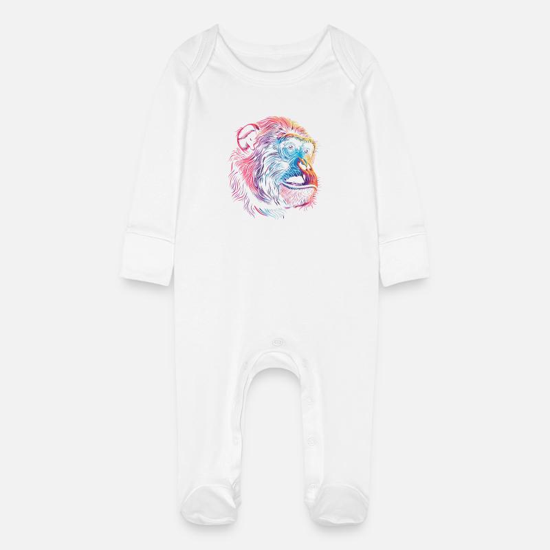 Neon Psychedelic Monkey - Baby Organic Sleepsuit with Scratch Mitts - white