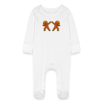 Gingerbread Man Dabbing 2 - Baby Organic Sleepsuit with Scratch Mitts - white - Front