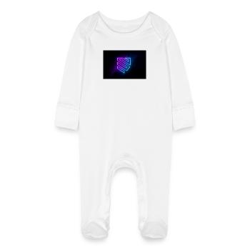 Bouclier géométrique néon - Grenouillère bio avec gants Bébé - blanc - Devant