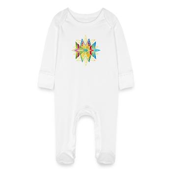 Buntes geometrisches Sternornament – Ethno Design - Baby Bio-Schlafanzug mit Kratzhandschuhen - Weiß - Vorne