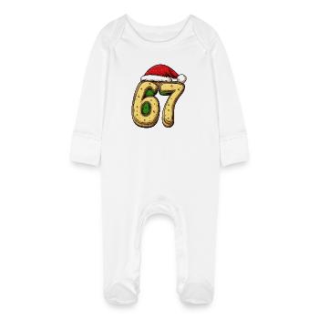 67 Number Biscuit Christmas - Baby Organic Sleepsuit with Scratch Mitts - white - Front
