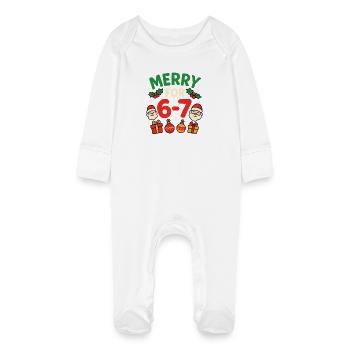 Fröhlich für 6-7 Spaß 67 Nummer 67 Weihnachten Sec - Baby Bio-Schlafanzug mit Kratzhandschuhen - Weiß - Vorne