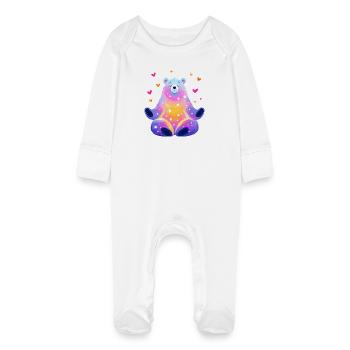 Ours arc-en-ciel - Grenouillère bio avec gants Bébé - blanc - Devant