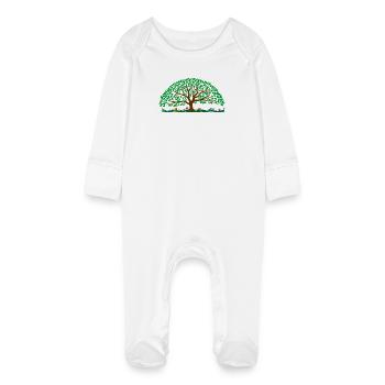 Arbre coloré – tronc brun avec feuilles vertes - Grenouillère bio avec gants Bébé - blanc - Devant
