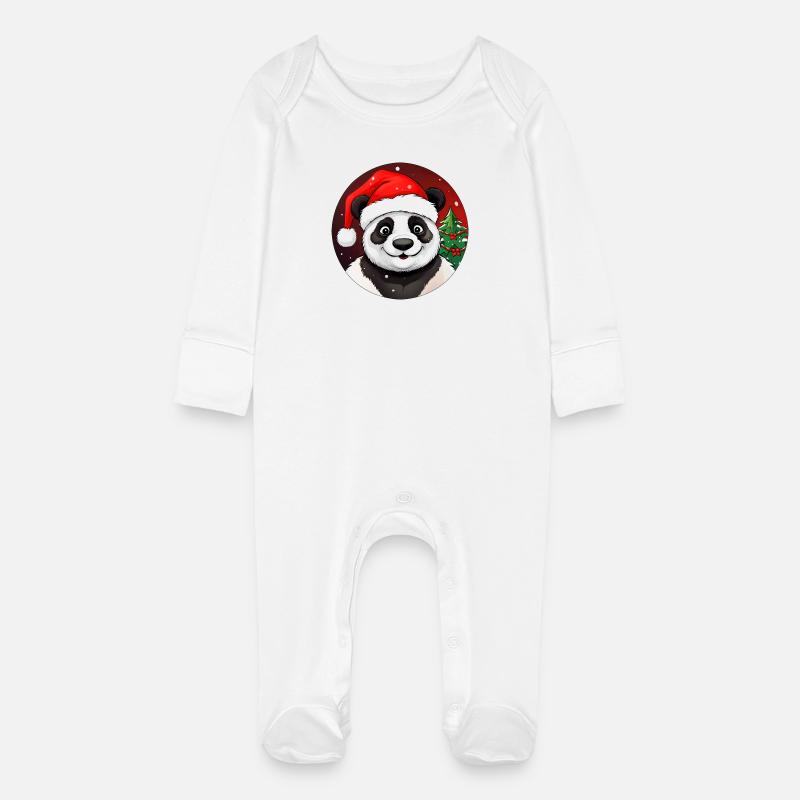 Panda de Noël - Grenouillère bio avec gants Bébé - blanc