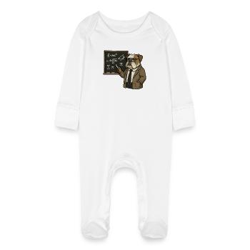 Bulldog Math Teacher at Chalkboard Classroom Art - Baby Organic Sleepsuit with Scratch Mitts - white - Front