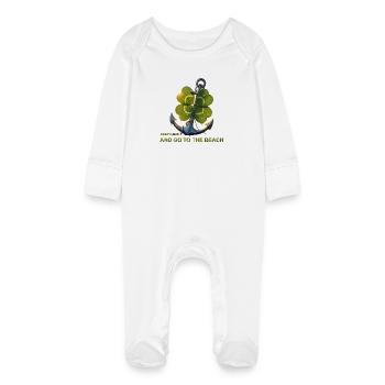 Shamrock Anchor Beach Motto - Baby Organic Sleepsuit with Scratch Mitts - white - Front