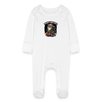 Meowy Christmas Cat - Baby Organic Sleepsuit with Scratch Mitts - white - Front