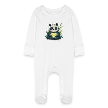 Panda Heart Lamp - Baby Organic Sleepsuit with Scratch Mitts - white - Front
