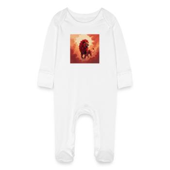 Mechanical Lion in Orange Skies - Baby Organic Sleepsuit with Scratch Mitts - white - Front
