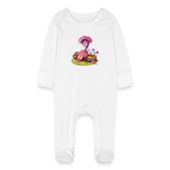 Mushroom Girl in a Forest - Baby Organic Sleepsuit with Scratch Mitts - white - Front