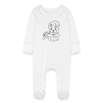 Un mignon écureuil de Noël dans une boîte cadeau - Grenouillère bio avec gants Bébé - blanc - Devant