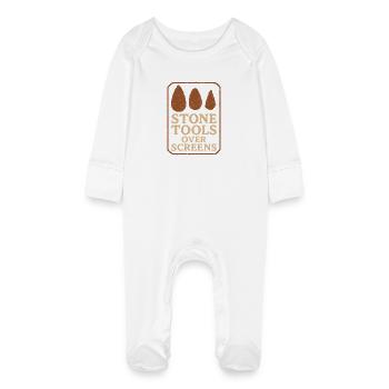 Outils préhistoriques en pierre d’Homo - Grenouillère bio avec gants Bébé - blanc - Devant