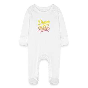 Dream in Neon Neon Script - Baby Bio-Schlafanzug mit Kratzhandschuhen - Weiß - Vorne