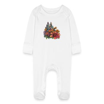 Blooming Skyline Color Explosion - Baby Organic Sleepsuit with Scratch Mitts - white - Front