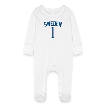 Sweden 1 – Sports Design - Baby Organic Sleepsuit with Scratch Mitts - white - Front