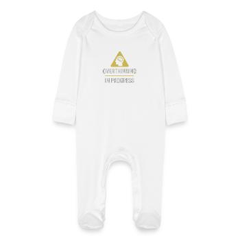 Overthinking In Progress - Baby Organic Sleepsuit with Scratch Mitts - white - Front