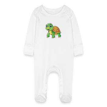 Tortue style dessin animé - Grenouillère bio avec gants Bébé - blanc - Devant