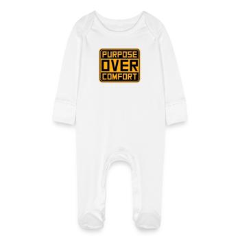 Purpose Over Comfort Motivation Mindset Growth - Baby Organic Sleepsuit with Scratch Mitts - white - Front