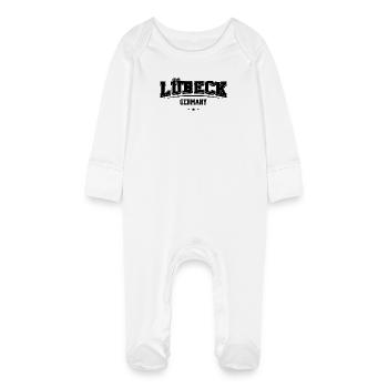 Lübeck Germany Lettering - Baby Organic Sleepsuit with Scratch Mitts - white - Front