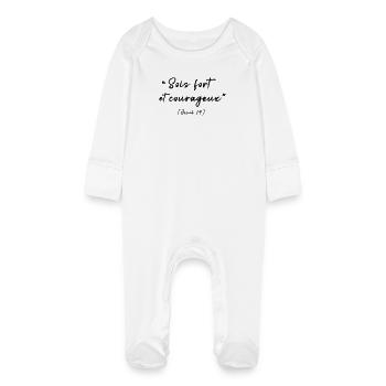 Sei stark und mutig (Josua 1,9) - Baby Bio-Schlafanzug mit Kratzhandschuhen - Weiß - Vorne
