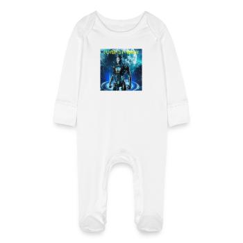 Futuristischer Roboter im Neonkosmos - Baby Bio-Schlafanzug mit Kratzhandschuhen - Weiß - Vorne