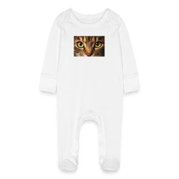 Œil de chat en gros plan - Grenouillère bio avec gants Bébé - blanc - Devant