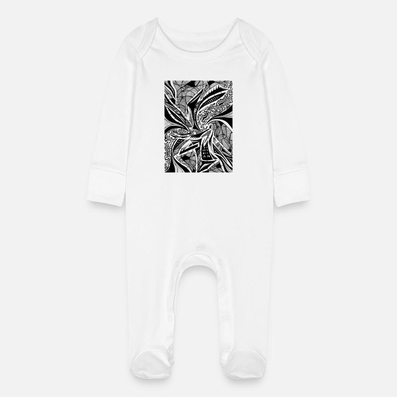 Design abstrait noir et blanc n°3 - Grenouillère bio avec gants Bébé - blanc