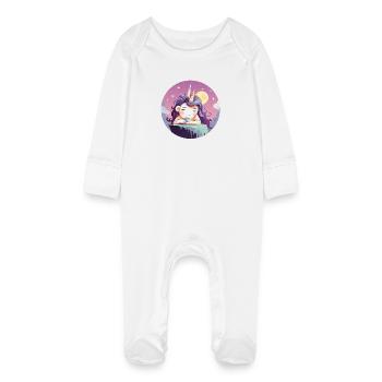 Licorne thé de lune le soir - Grenouillère bio avec gants Bébé - blanc - Devant