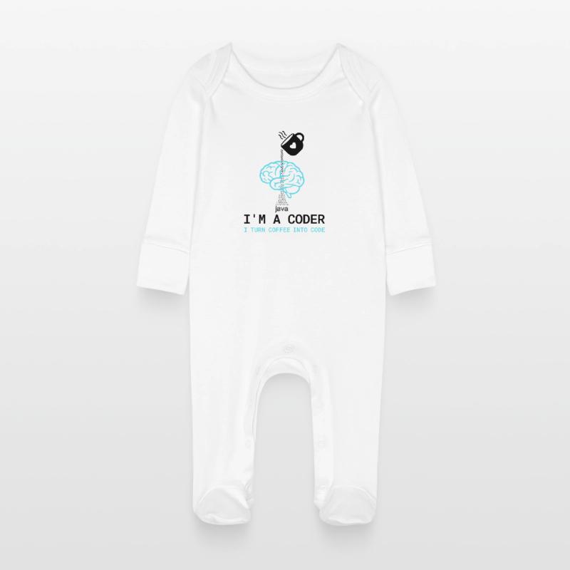 Coder T-Shirt: Coffee into Code – Nerdy Programmie Baby Organic Sleepsuit with Scratch Mitts