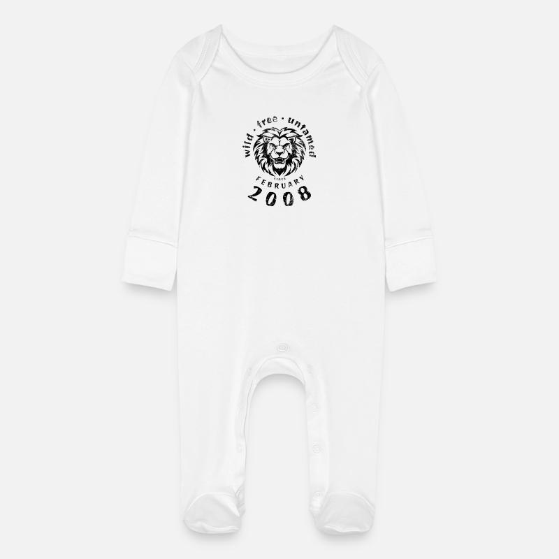 18th birthday Wild, free & untamed since 02/2008 - Baby Organic Sleepsuit with Scratch Mitts - white