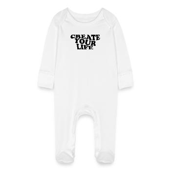 Create Your Life –  Motivationsspruch - Baby Bio-Schlafanzug mit Kratzhandschuhen - Weiß - Vorne