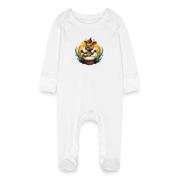 Drum Hero Tribal Foal - Baby Organic Sleepsuit with Scratch Mitts - white - Front