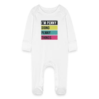 Je suis Penny qui fait des choses Penny Colors rétro - Grenouillère bio avec gants Bébé - blanc - Devant