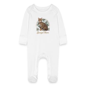Mignonne maman chatte Bengalie - Grenouillère bio avec gants Bébé - blanc - Devant