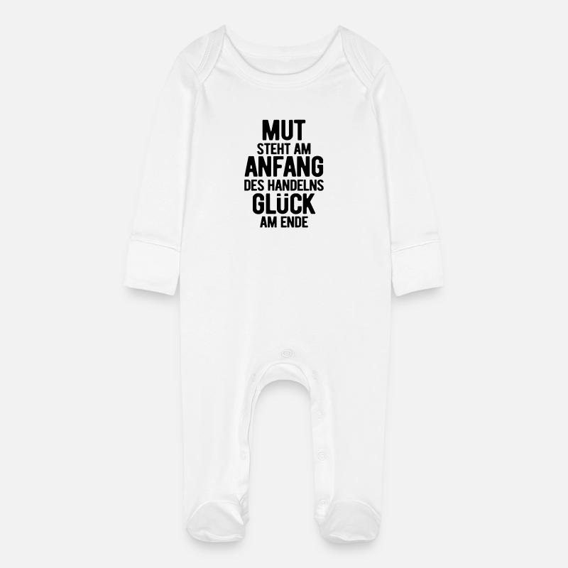 Courage is at the beginning - Motivation - Resolutions - Baby Organic Sleepsuit with Scratch Mitts - white
