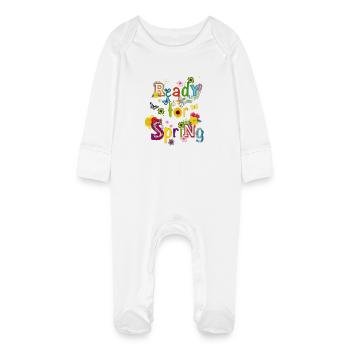 Prêts pour le printemps – Typographie printanière colorée - Grenouillère bio avec gants Bébé - blanc - Devant