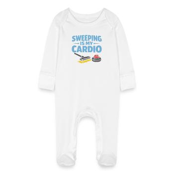 Curling, balayage drôle, cardio dur avec balai - Grenouillère bio avec gants Bébé - blanc - Devant