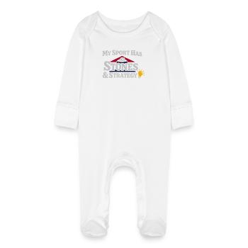 Curling, balayage drôle, cardio dur avec balai - Grenouillère bio avec gants Bébé - blanc - Devant