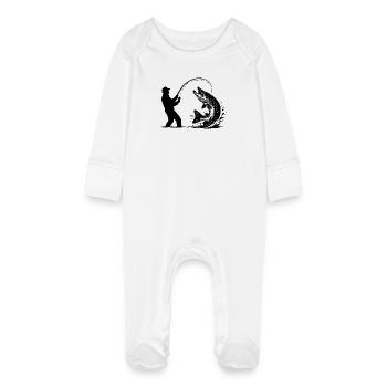 Pike Angler Fishing Predator Angler Gift - Baby Organic Sleepsuit with Scratch Mitts - white - Front