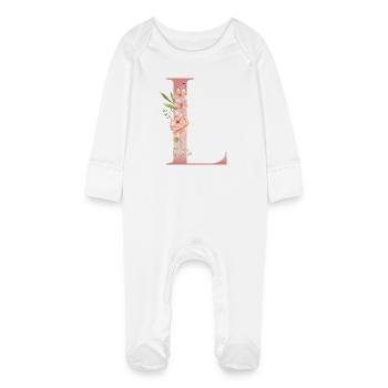 Monogramme floral L pastel - Grenouillère bio avec gants Bébé - blanc - Devant