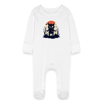 Moonlit Night Monster Creepy Dark Evil Halloween - Baby Organic Sleepsuit with Scratch Mitts - white - Front