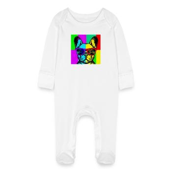 Pop Art Pup  - Baby Organic Sleepsuit with Scratch Mitts - white - Front