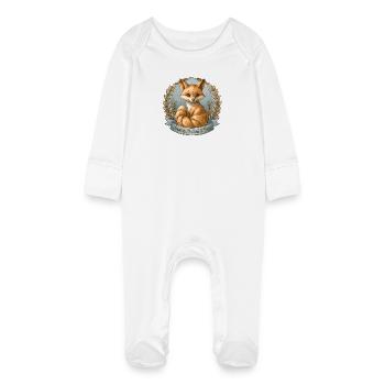 Fraîchement cuit & Foxy – Illustration de renard - Grenouillère bio avec gants Bébé - blanc - Devant