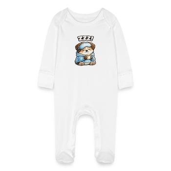 Paw sleeper in pajamas - Baby Organic Sleepsuit with Scratch Mitts - white - Front