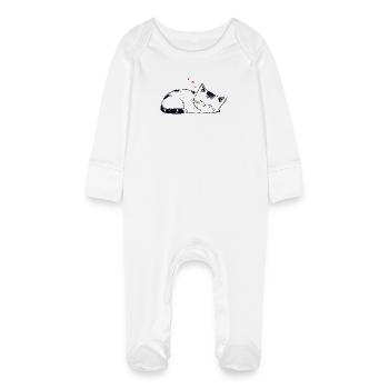 Stuffy sleeping cat - Baby Organic Sleepsuit with Scratch Mitts - white - Front