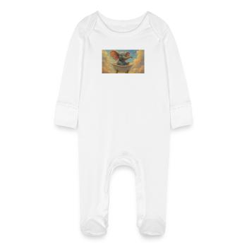 Elephant bath in the sky - Baby Organic Sleepsuit with Scratch Mitts - white - Front