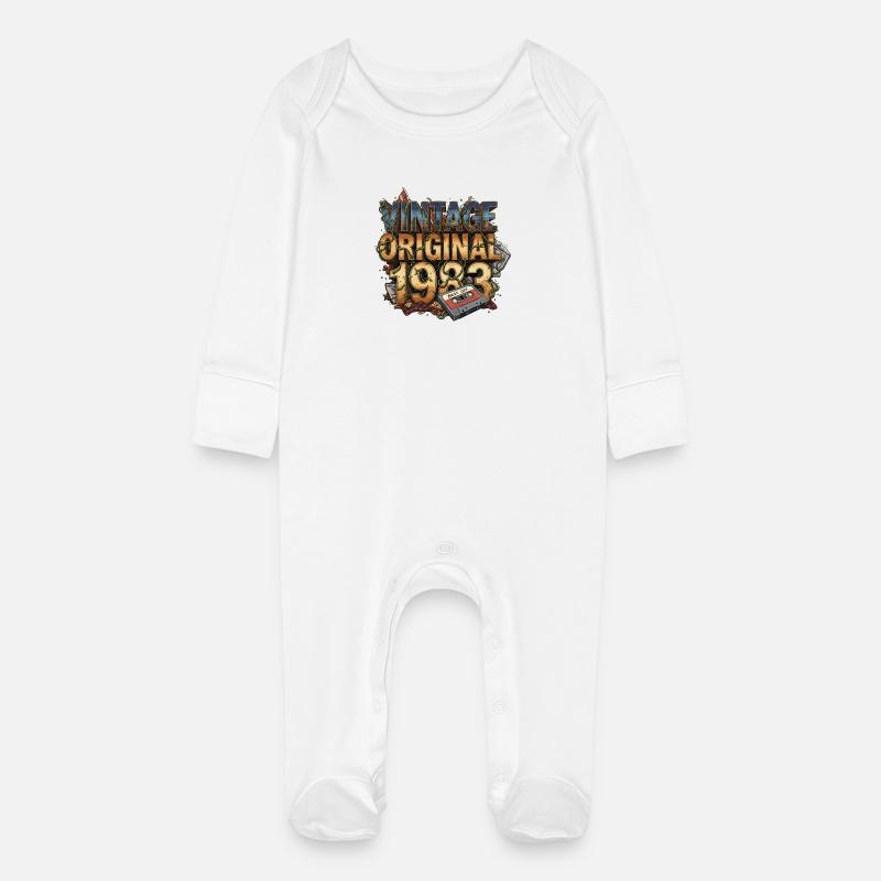 Vintage Original 1983 - Grenouillère bio avec gants Bébé - blanc