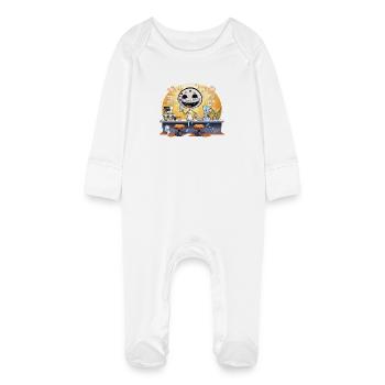 Coffee Robot Barista Cartoon - Baby Organic Sleepsuit with Scratch Mitts - white - Front