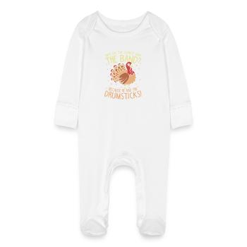 Turkey in the band: Drumsticks joke - Baby Organic Sleepsuit with Scratch Mitts - white - Front